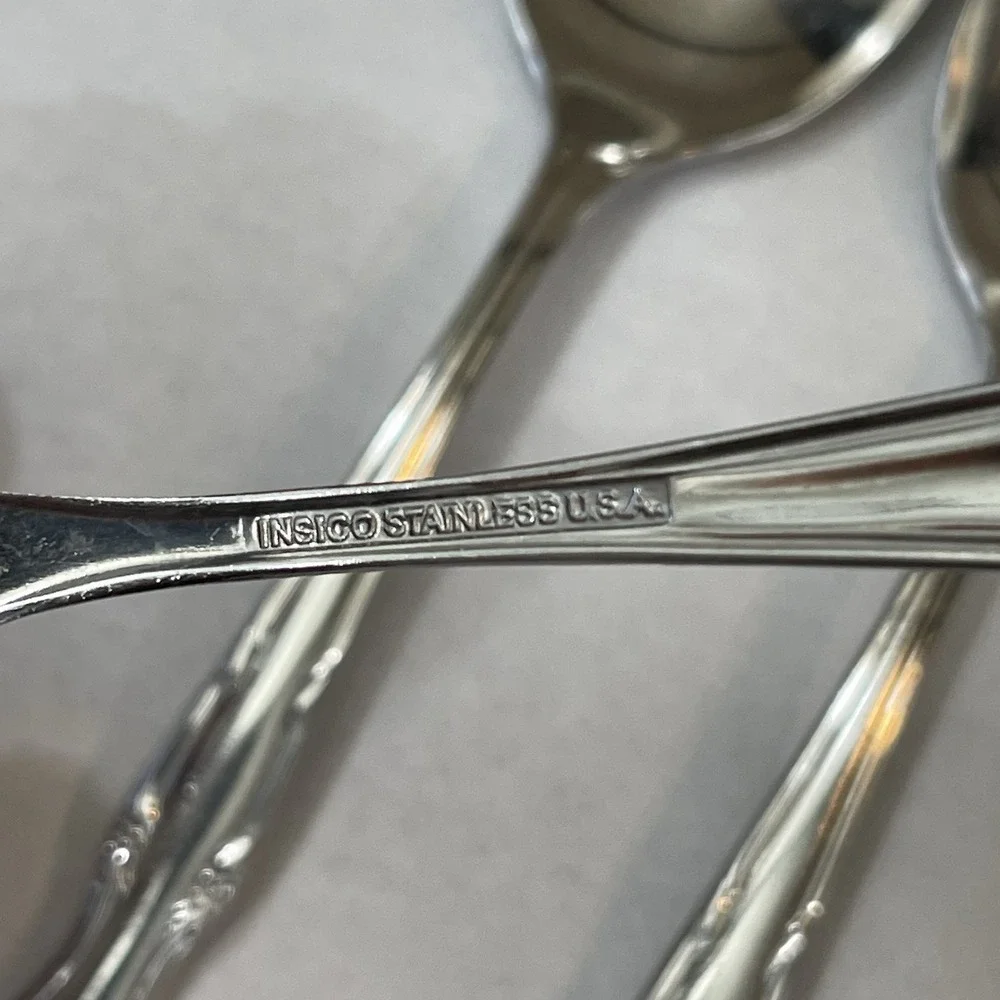 4 Insico International Silver Stainless Dinner Spoons Victorian Charm Embassador